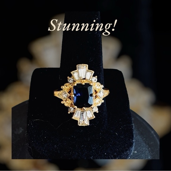 Jewelry - Brilliant~Sapphire~Diamond Cocktail Ring~ simulated gemstones~in 18k plate